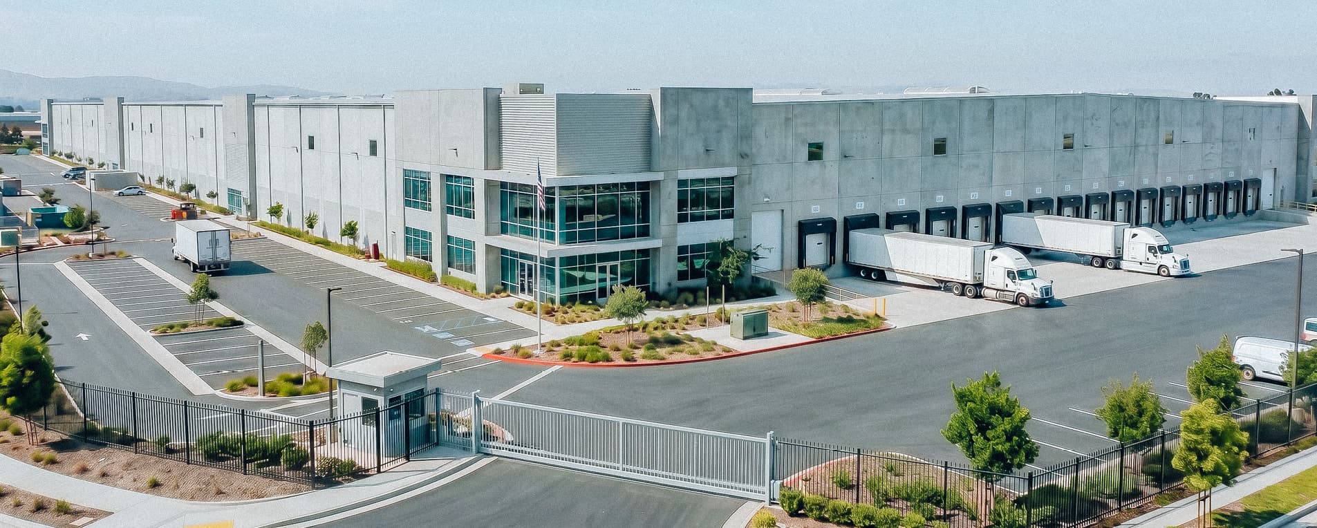 Aerial view of Charlotte industrial warehouse and distribution facility with loading docks