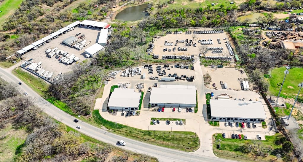 Aerial view of the industrial outdoor storage Dallas-Fort Worth facility at 7600 Rendon Bloodworth Rd in Mansfield, TX