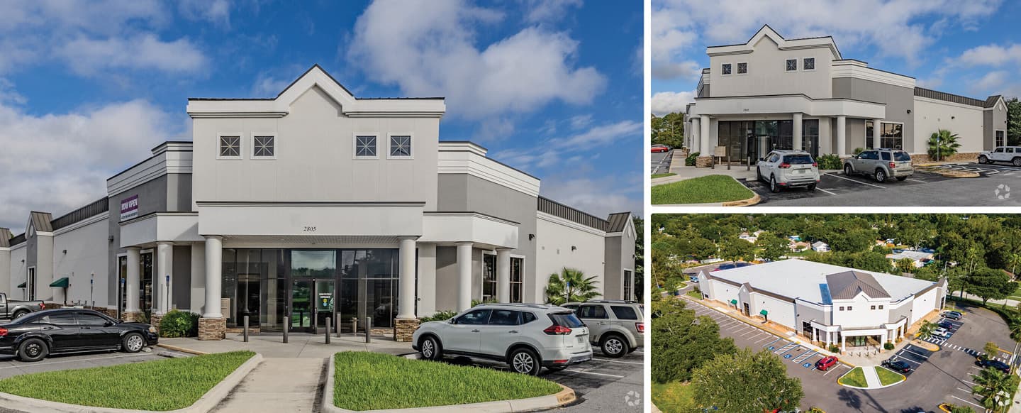 Exterior and aerial views of Mid-Pinellas Medical Center, a medical office sale in St. Petersburg, Florida