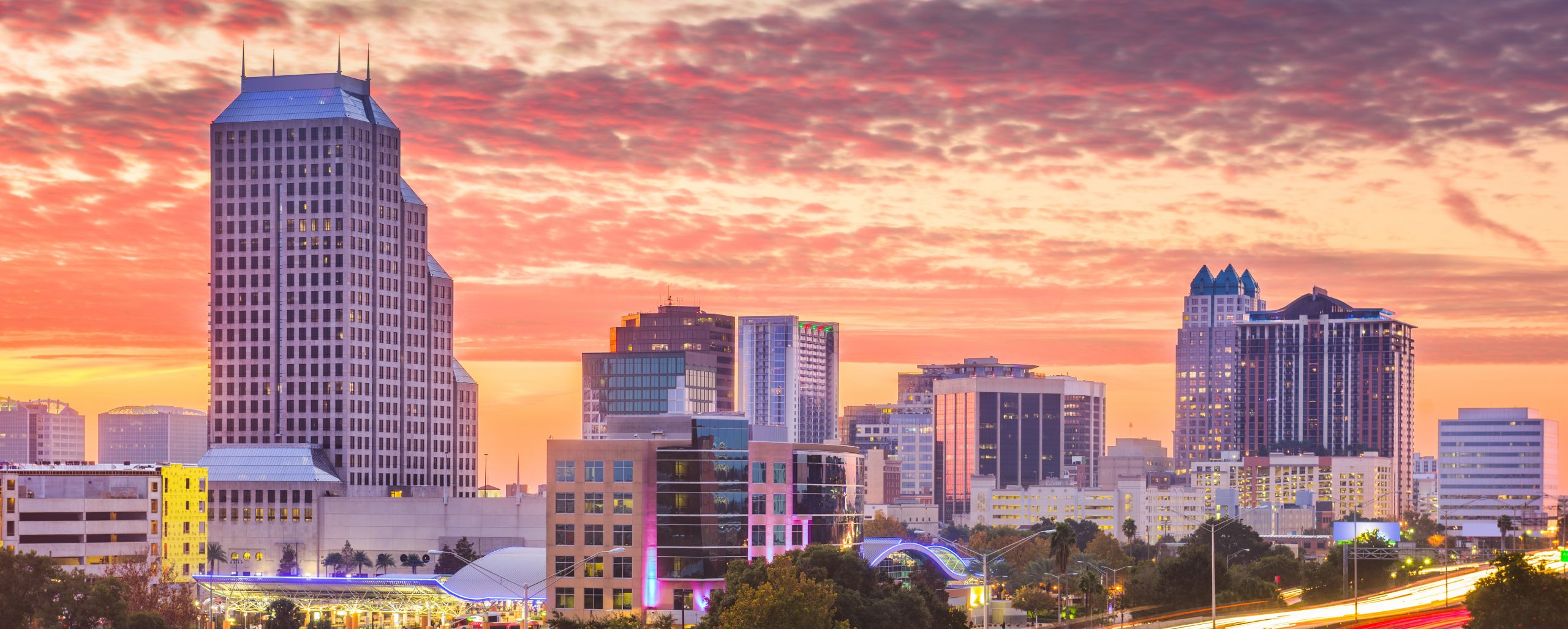 downtown orlando at sunset